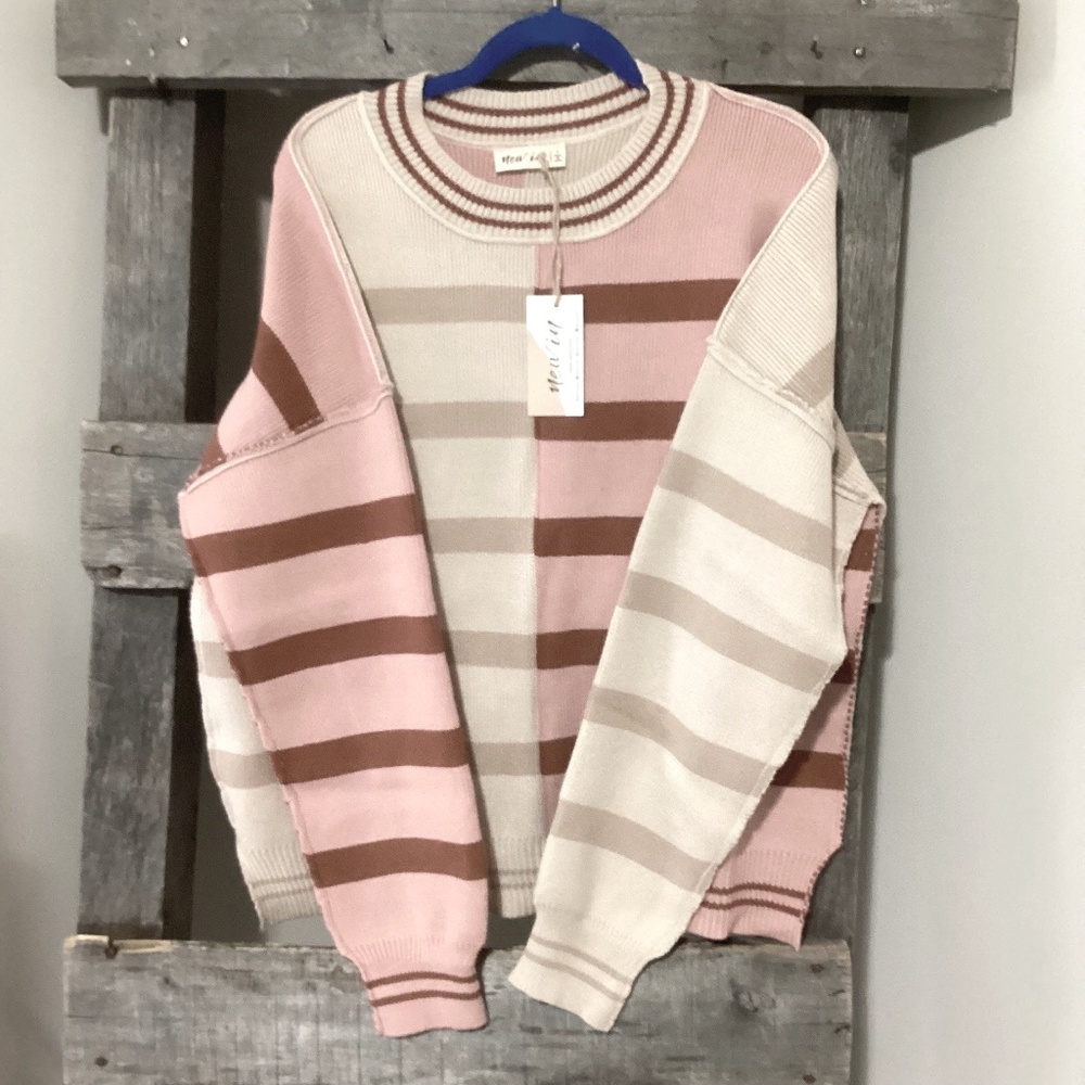 Very J Color Block Oversized Striped Knit Sweater